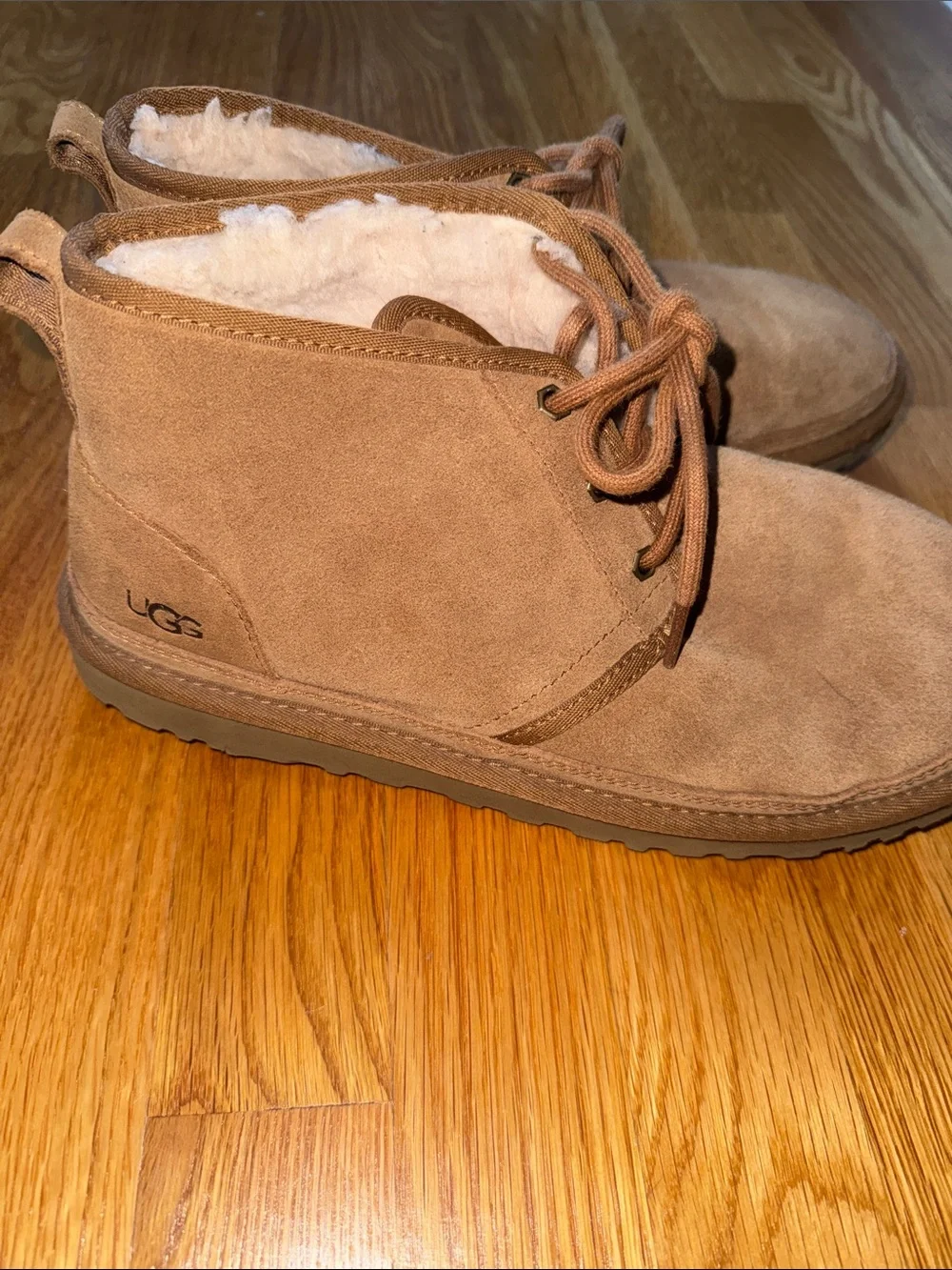 UGG Neumel Chestnut Suede Lace-Up Shearling Ankle Boots
